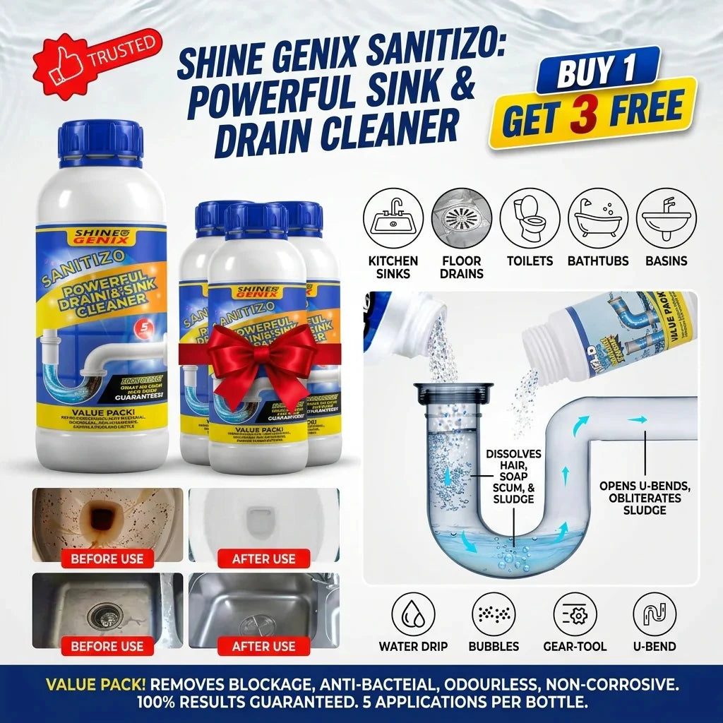 SANITIZO POWERFUL DRAIN & SINK CLEANER POWDER (PACK OF 4)