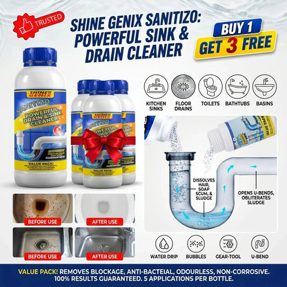 SANITIZO POWERFUL DRAIN & SINK CLEANER POWDER (PACK OF 4)